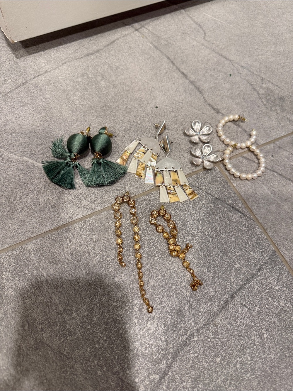 Park Lane Mixed Earrings Set in Green, Gold, Pearl & Silver